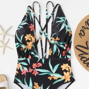 Floral Criss Cross Back One Piece